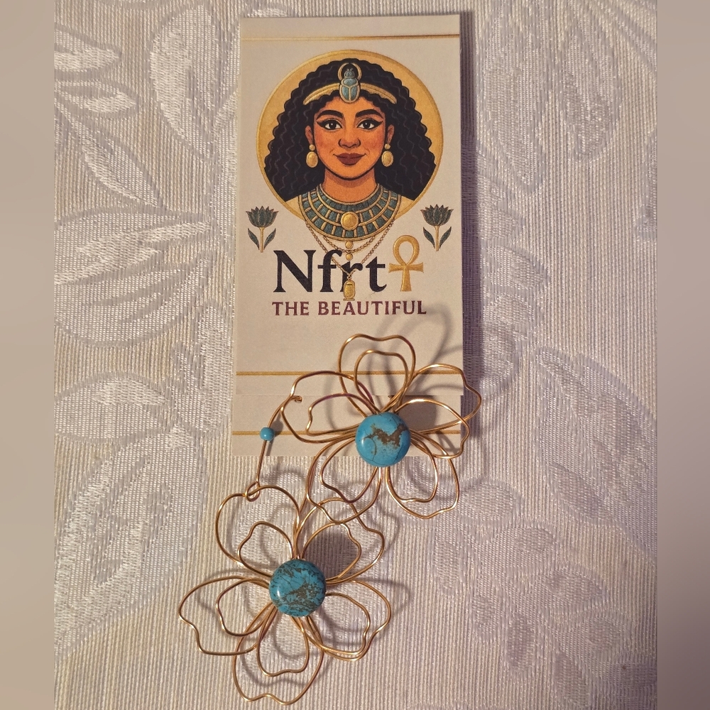 Gold and Turquoise Flower Earrings